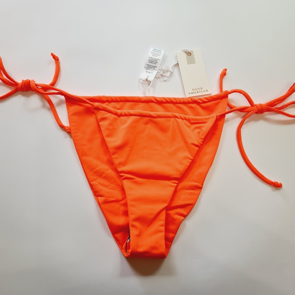GOOD American Tiny Ties Bikini Bottom in Hot Coral